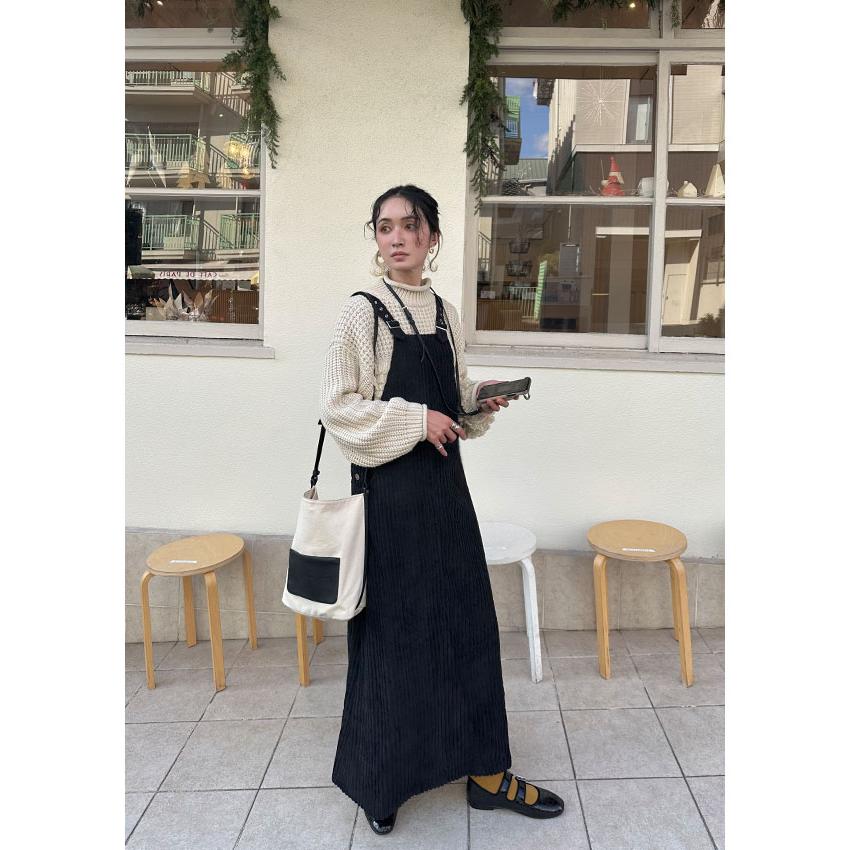 ぷっくりボア コーデュロイ サロペットスカート ロングスカート 裏地