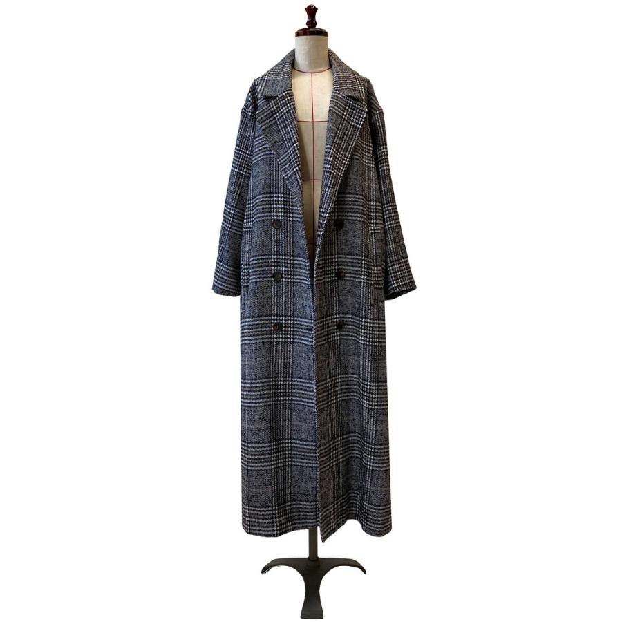 グレンチェック マキシ コート ダブル ロング デニムにもスーツにも