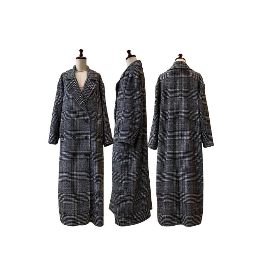 グレンチェック マキシ コート ダブル ロング デニムにもスーツにも