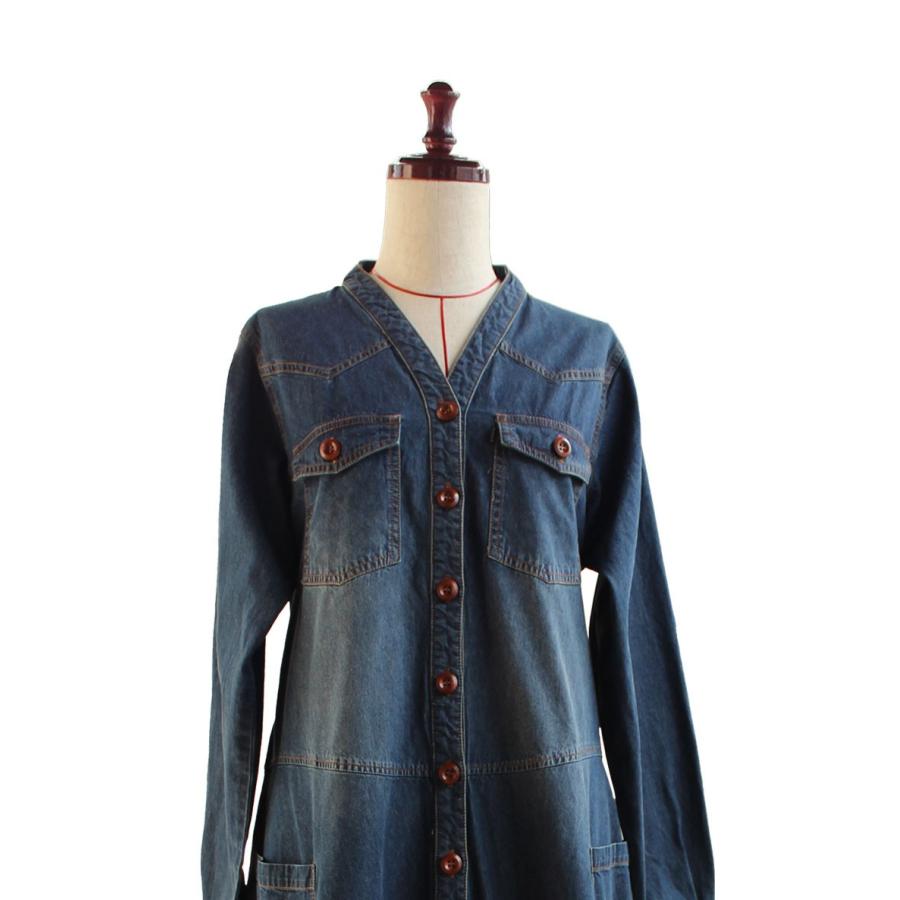 襟なし７オンスデニムワンピース レディース ワンピース デニム マキシ ロング コットン 7oz ａライン 長袖 シーズンフリー On 0103 Canday 通販 Yahoo ショッピング