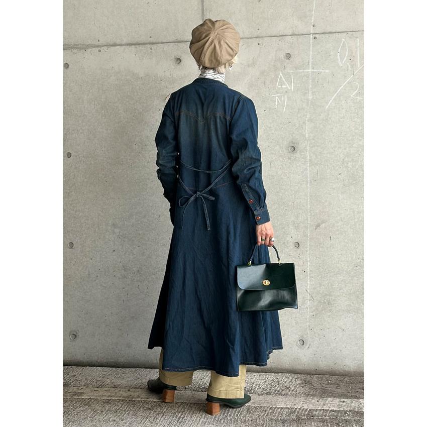 デニム切り返しノーカラーロングワンピース SHIPS別注】Wrangler: ノーカラーデニムシャツワンピース