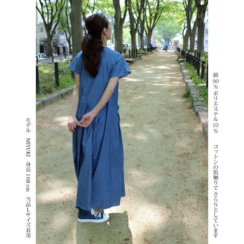 ライトブルー 水玉 ワンピース サマー レディース ロング マキシ