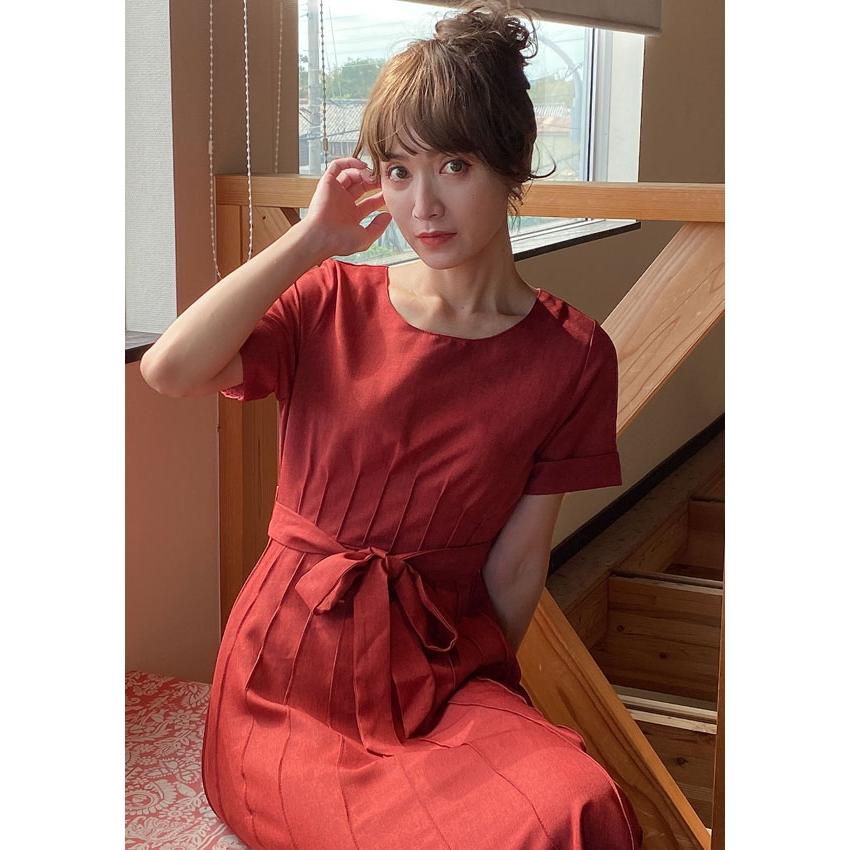 ボトルワンピース 香水瓶のようなフォルム 透けない生地・裏地なしでサラリ レディース ワンピース ロング マキシ ポリエステル ドレス 半袖 五分袖 Ａライン