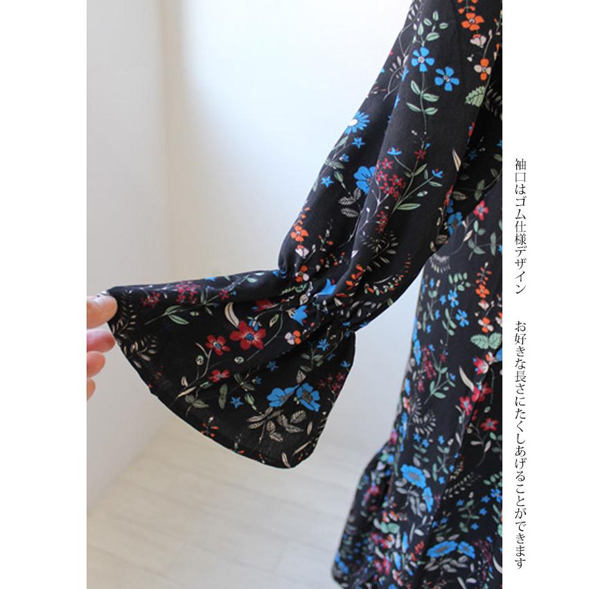 LEMON ワイルドフラワーワンピース 花柄 フリル ティアード 長袖