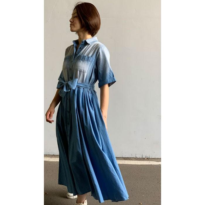 ビンテージ ライク デニム ワンピ 半袖 4オンス こなれ感