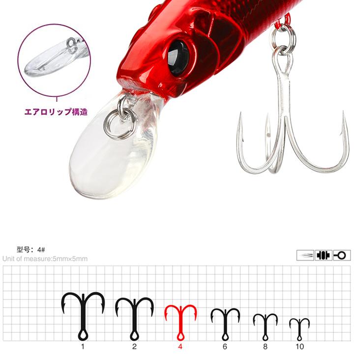 シンキングミノー 118mm 19g 　遠投　深層0.8-1.2ｍ　固定重心式 シーバス 青物 ルアー トリブルフック装備　トリブルフック装備　 |  | 02