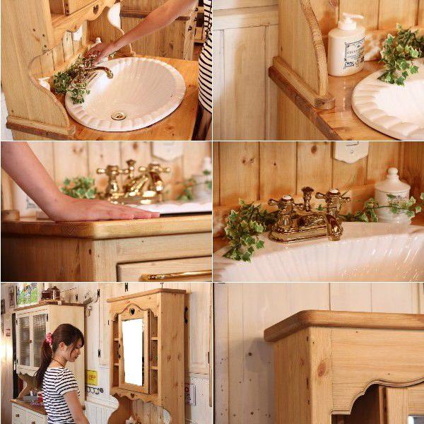 洗面台 幅70 日本製 鏡 収納 カントリー 家具 手作り 木 木製 北欧