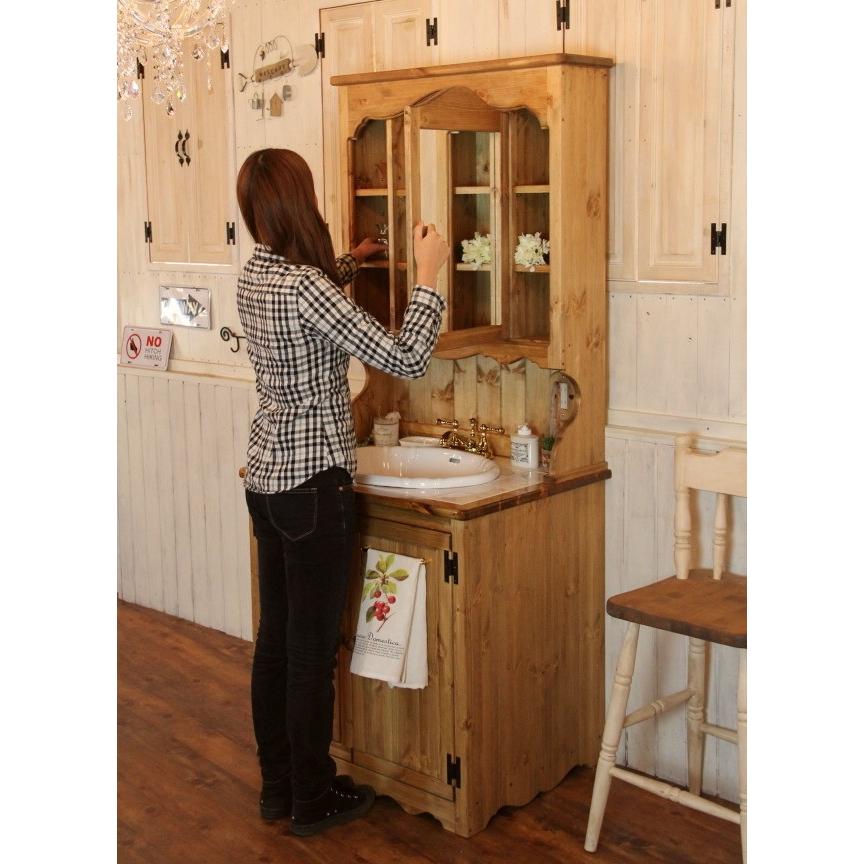 洗面台 幅80 奥行60 日本製 鏡 収納 カントリー 家具 手作り 木 木製