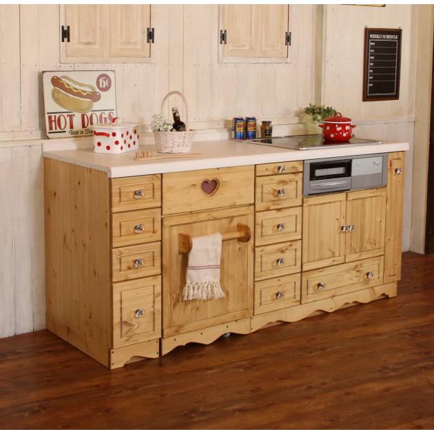 A7人気シール帳 カントリー キッチン 15 Ｗ1800 I型 オーダー家具 サイズ変更可能 北欧 無垢 木製 パイン材 収納 人造大理石 天板 セラミックトップ 【3582040140】(125488円)