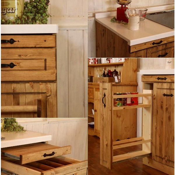 カントリー　キッチン　18　Ｗ1650　I型　オーダー家具　サイズ変更可能　北欧　パイン材　セラミックトップ　無垢　収納　人造大理石　天板　木製