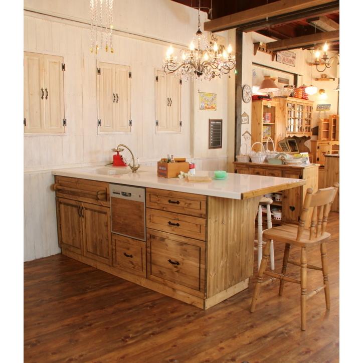 カントリー キッチン 16 Ｗ2310 オーダー家具 サイズ変更可能 北欧 無垢 木製 パイン材 収納 人造大理石 天板 セラミックトップ - 4
