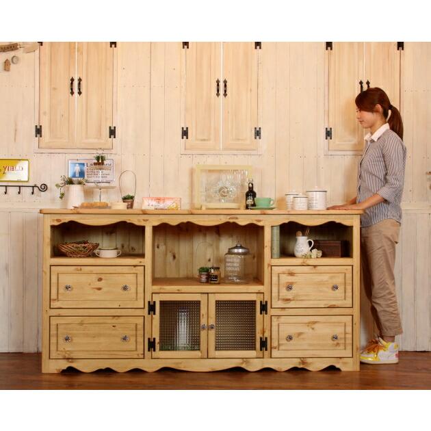 C73.カントリー家具(ライトオーク色)2点セット 2ガラスドア オープンキャビネット W1800 オーダーメイド カントリー