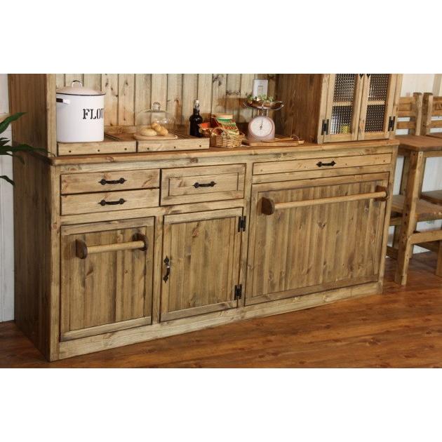 カントリー カップボード W1900 オーダー家具 サイズ変更可能 選べるカラー 北欧 無垢 木製 パイン材 収納 キッチン 食器棚の画像