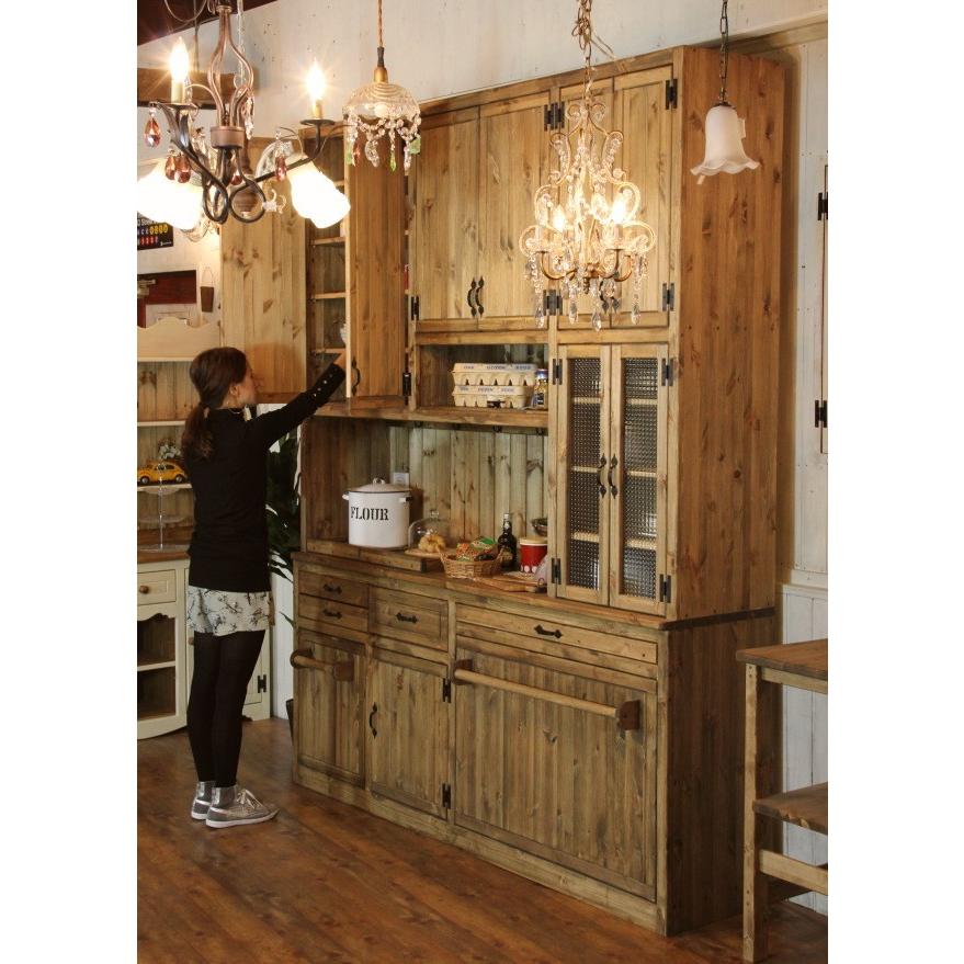 カントリー カップボード W1900 オーダー家具 サイズ変更可能 選べるカラー 北欧 無垢 木製 パイン材 収納 キッチン 食器棚の画像
