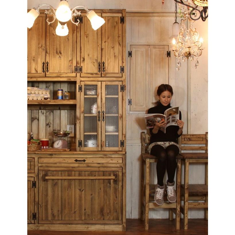 カントリー カップボード W1900 オーダー家具 サイズ変更可能 選べるカラー 北欧 無垢 木製 パイン材 収納 キッチン 食器棚の画像