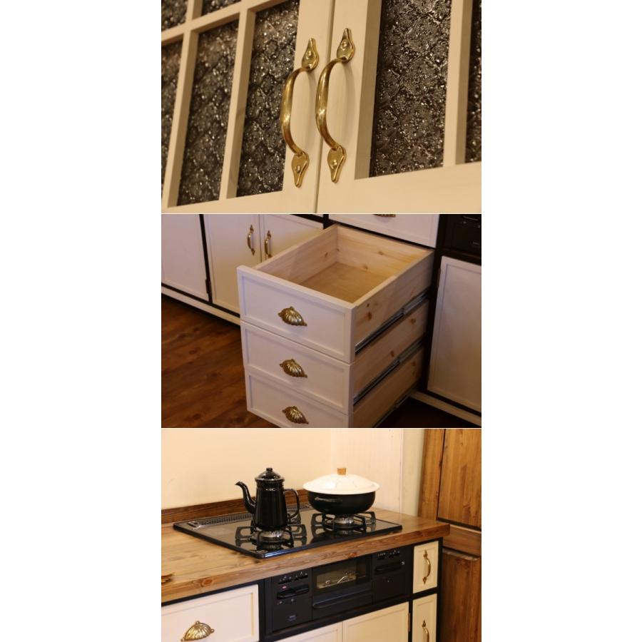 ニューヨーク　スタイル　キッチン　オーダー家具　無垢　木製　I型　サイズ変更可能　55　セット　人造大理石　北欧　収納　吊り戸棚　天板