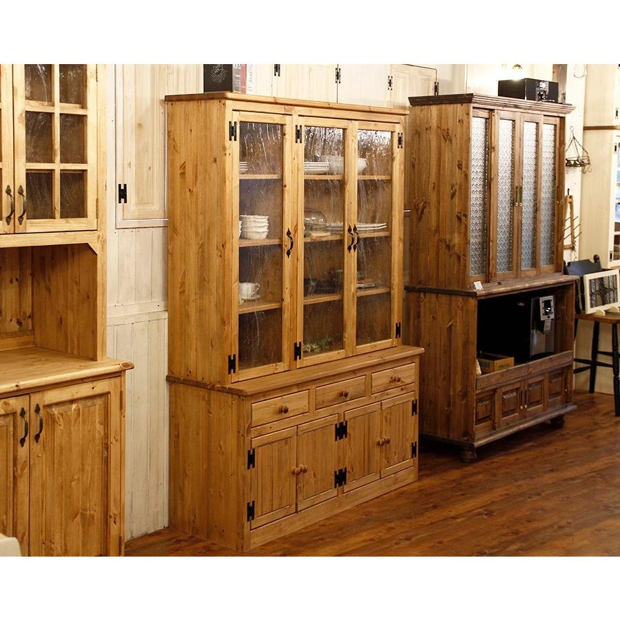 日本製】3ガラスドア・カップボード・W1300 カントリー家具 ナチュラル