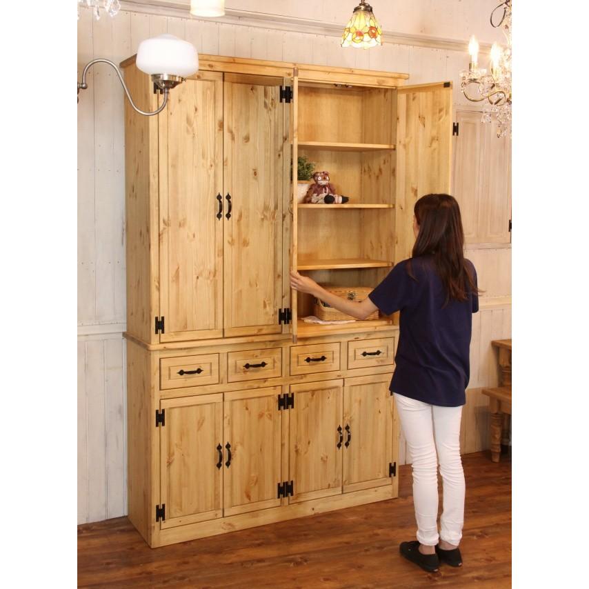 日本製】4ドア・カップボード・W1380 カントリー家具 ナチュラル