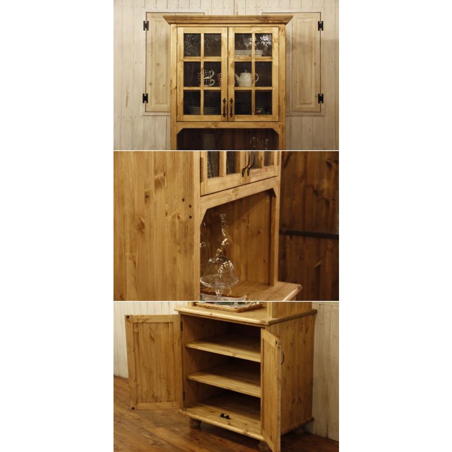 日本製】クラシック・2ガラスドアカップボード＆チェスト 食器棚