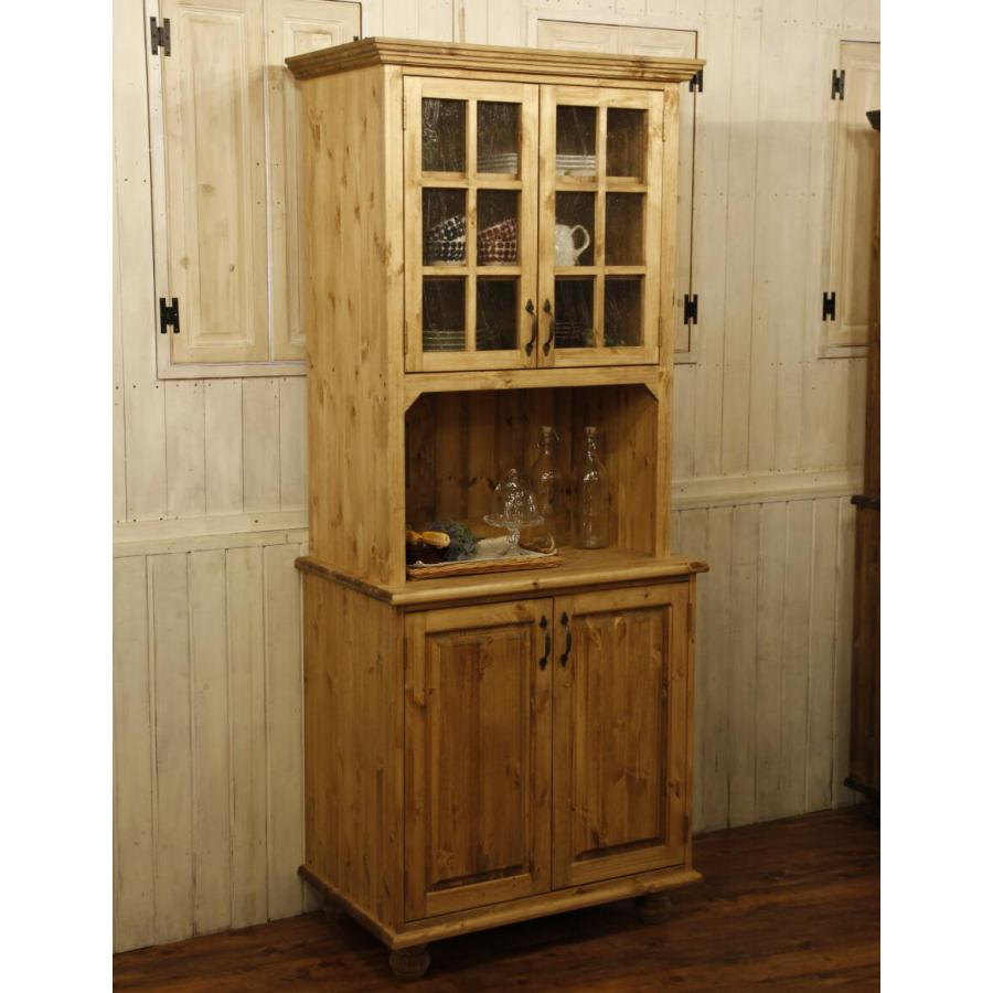 日本製】クラシック・2ガラスドアカップボード＆チェスト 食器棚