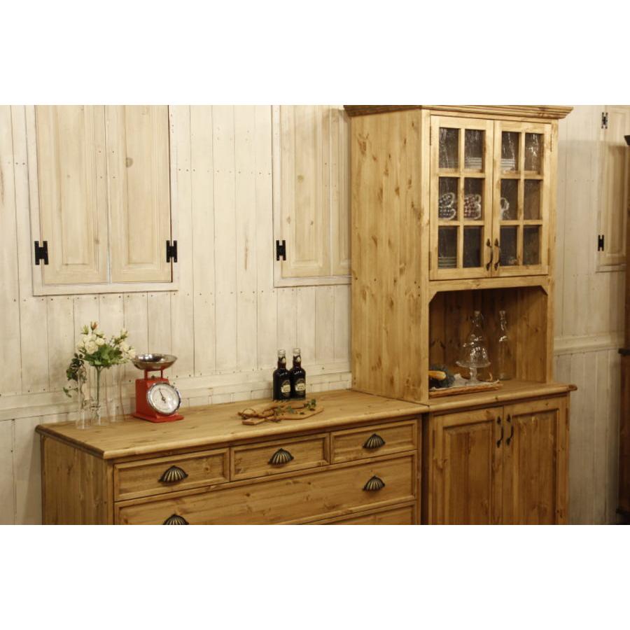 日本製】クラシック・2ガラスドアカップボード＆チェスト 食器棚