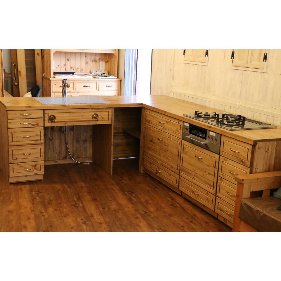 巾木収納 引き出し内スライド棚 付き 】 カントリー キッチン L型