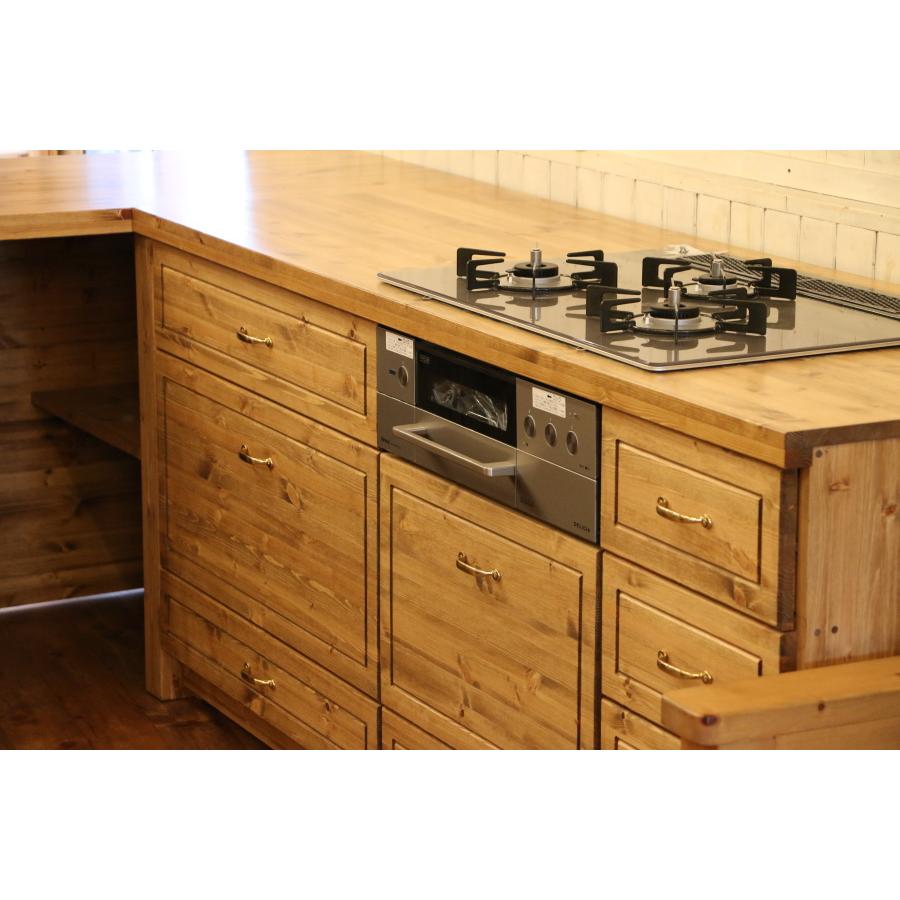 巾木収納 引き出し内スライド棚 付き 】 カントリー キッチン L型