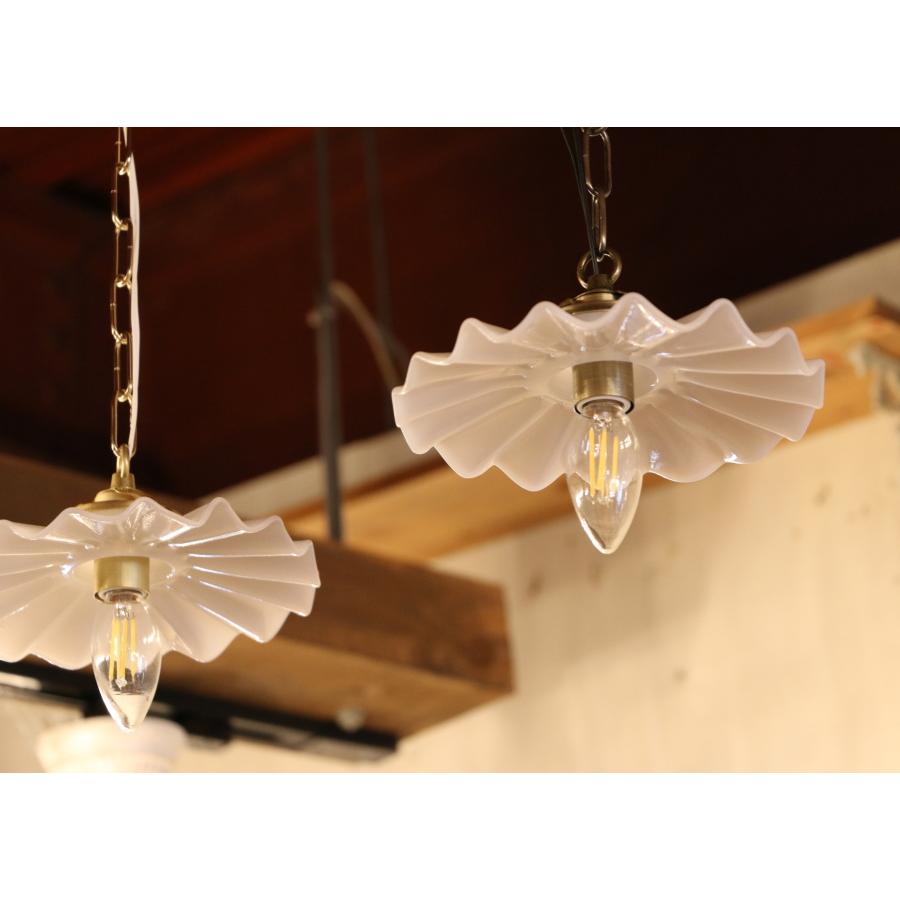 LED電球 付き 】ミルクガラスシェード シェル ペンダントランプ セット