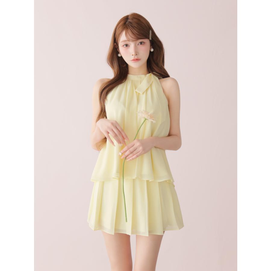 アメリ　フォーマル　シフォン　ドレス　セットアップ　Mサイズ DEA. by ROBE de FLEURS】シフォン/ ネックリボン/ プリーツ
