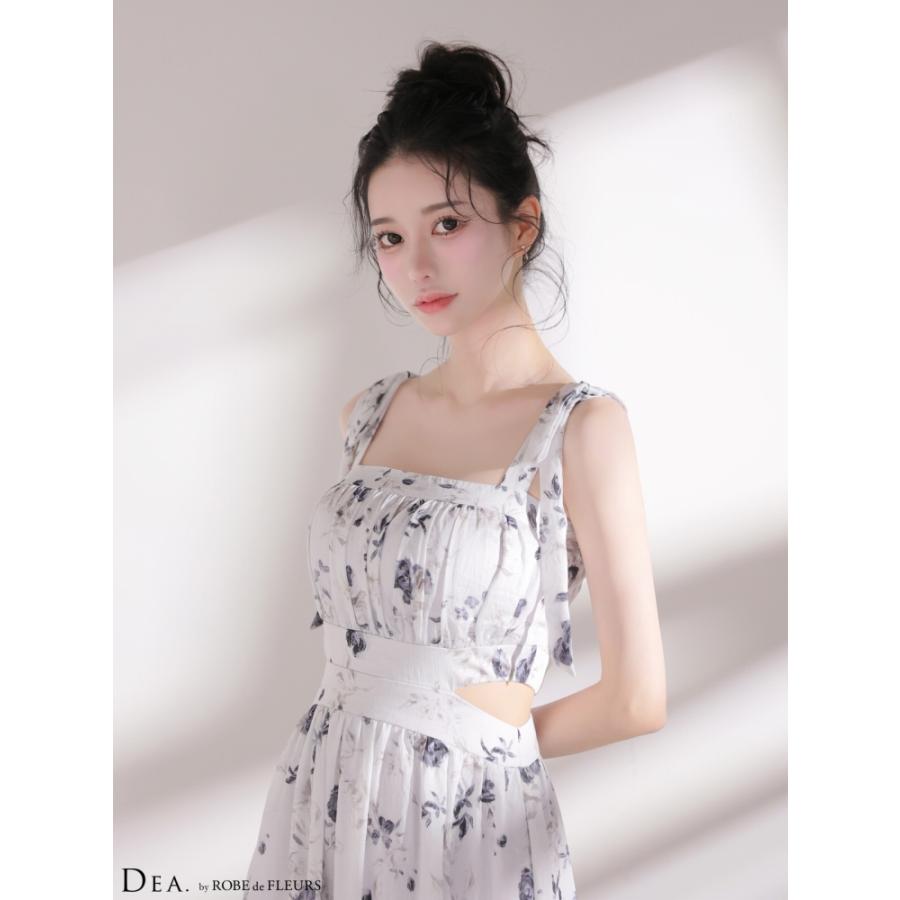 【DEA. by ROBE de FLEURS】花柄/ シフォン/ ウエストカット/ 肩リボン/ ノースリーブ/ フレア/ ロングドレス/ キャバドレス/ ワンピース [DE4653]