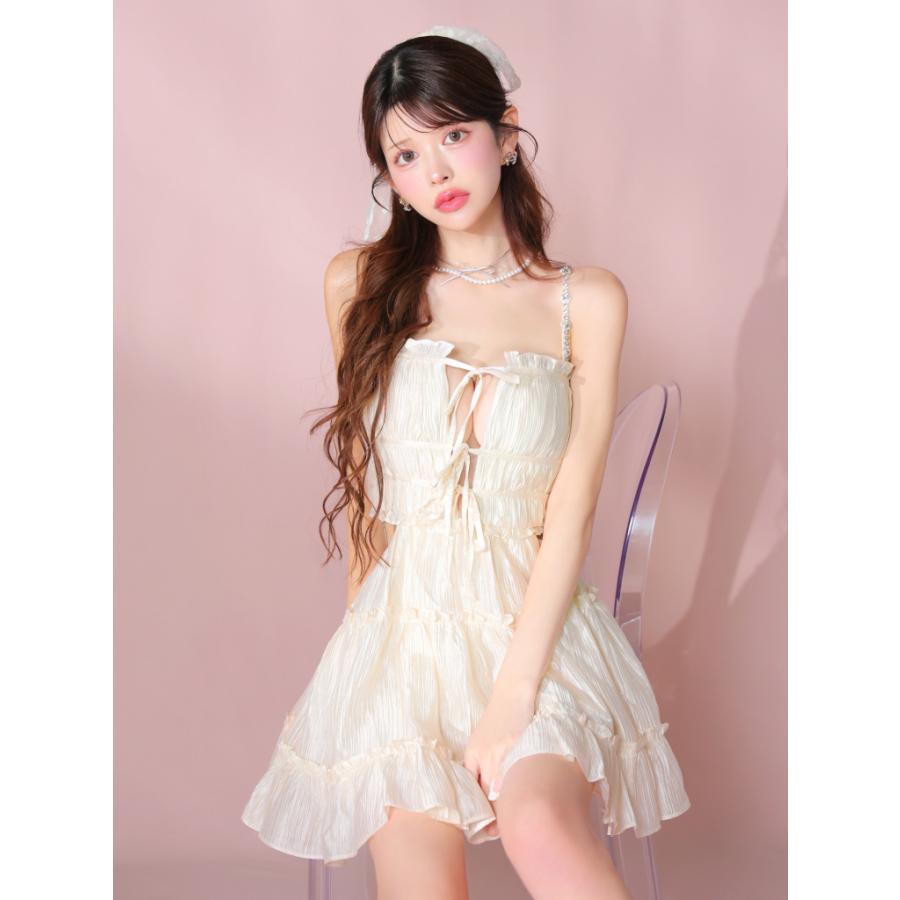 ROBE de FLEURS アイボリー ミニドレス　8月12日限り1万８千円⭕️ ROBE de FLEURS / ローブドフルール】サテン/ フリル/ リボン