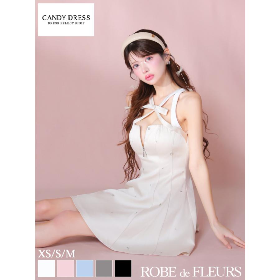 ROBE de FLEURSのバストジッパー×ショルダーリボンドレス　xs ROBE de FLEURSのバストジッパー×ショルダーリボンドレス xs ROBE de