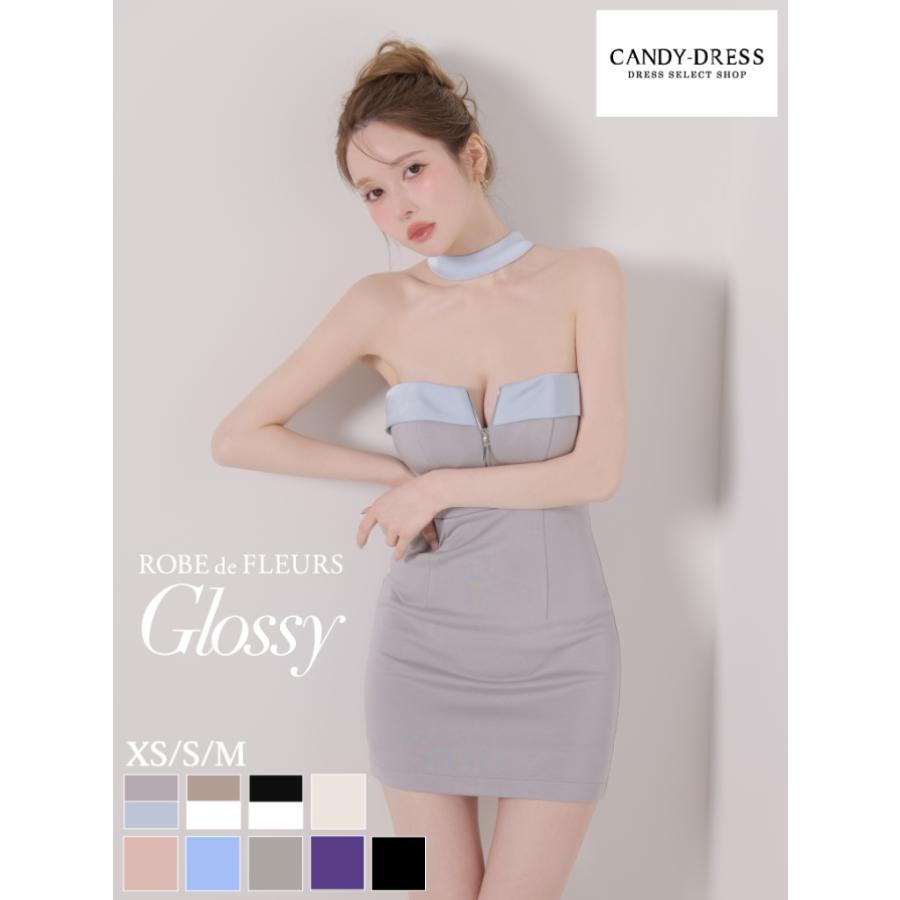 ROBE de FLEURS ローブドフルール キャバドレス GL4108 ROBE de FLEURS Glossy】ストレッチ/ ジッパー/ ベア/ チョーカー
