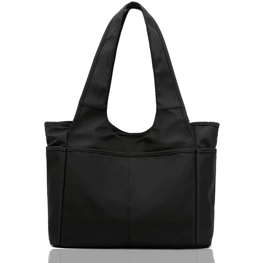 マーケティング Quatrebamb 10ポケット ナイロントートバッグ レディース 撥水 軽量 シンプル 通勤 ジムバッグ ナイロンバッグ K002 ブラ Sakcc Ca