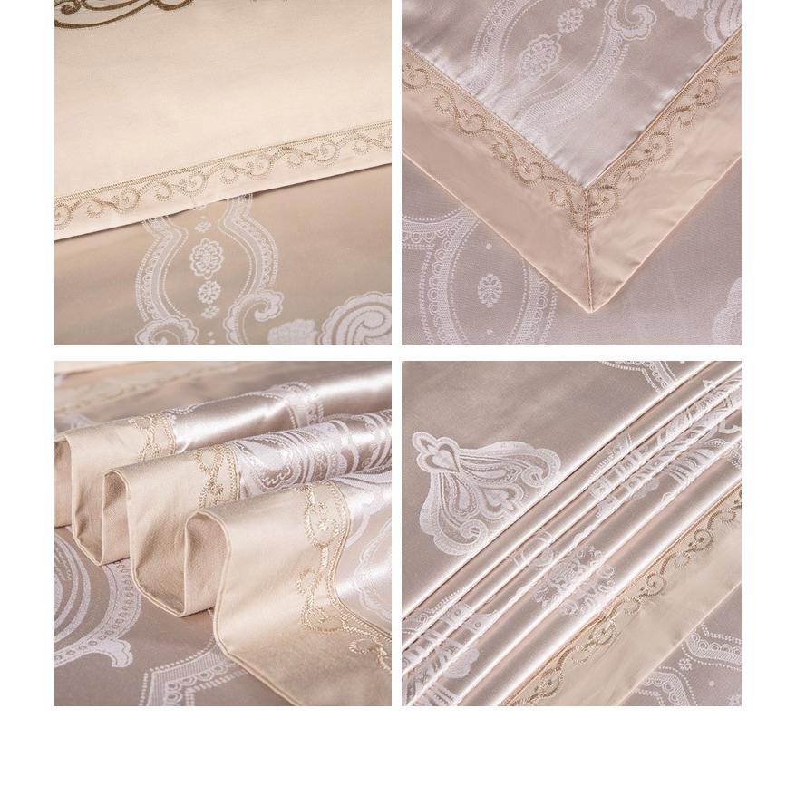 布団カバーセットダブル 4点 ベッド 刺繍 シルキー 透かし柄 送料無料 サステナブル リネン用品 1102