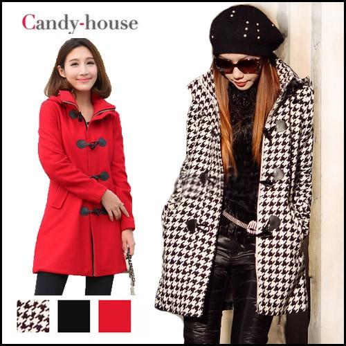 レディース 千鳥格子 ダッフルコート アウター 上着 コート ミディアム