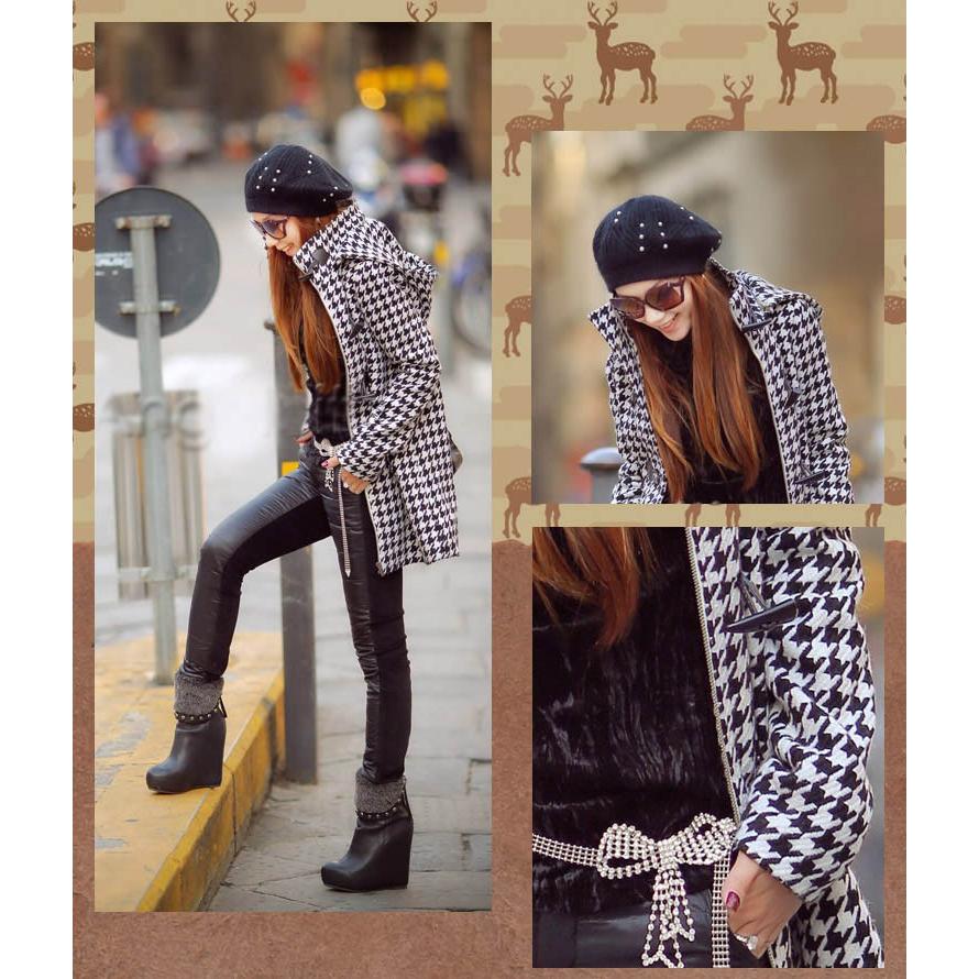 レディース 千鳥格子 ダッフルコート アウター 上着 コート ミディアム