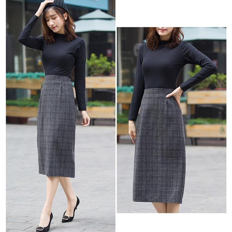 レディース グレンチェック ロングスカート タイトスカート スリット