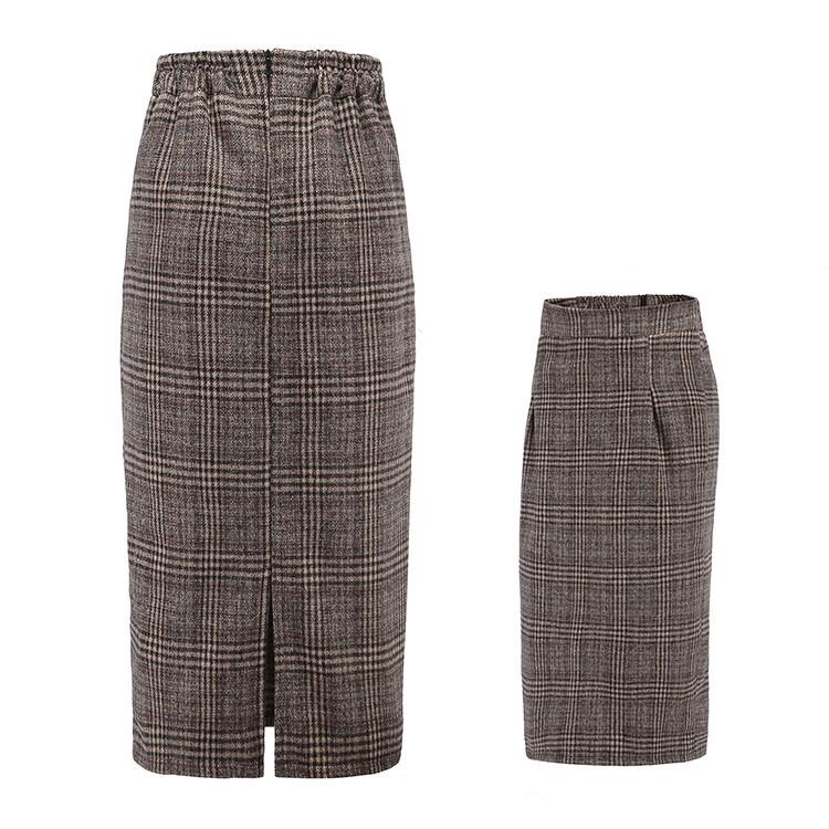 レディース グレンチェック ロングスカート タイトスカート スリット