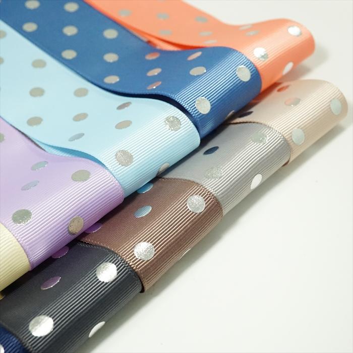 高密度グログランリボン シルバードット 幅38mm : ksilverdot : Candy 
