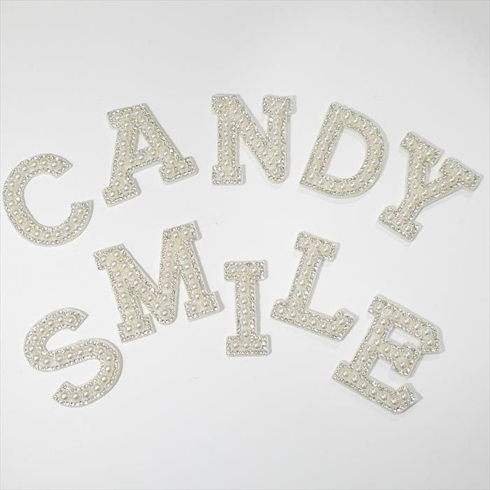 ワッペン アルファベット（U〜Z） ホワイト パール : Candy Smile