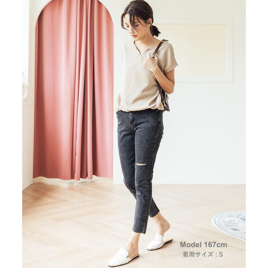 S〜LL】ダメージ テーパード ボーイフレンド デニム パンツ ジーンズ