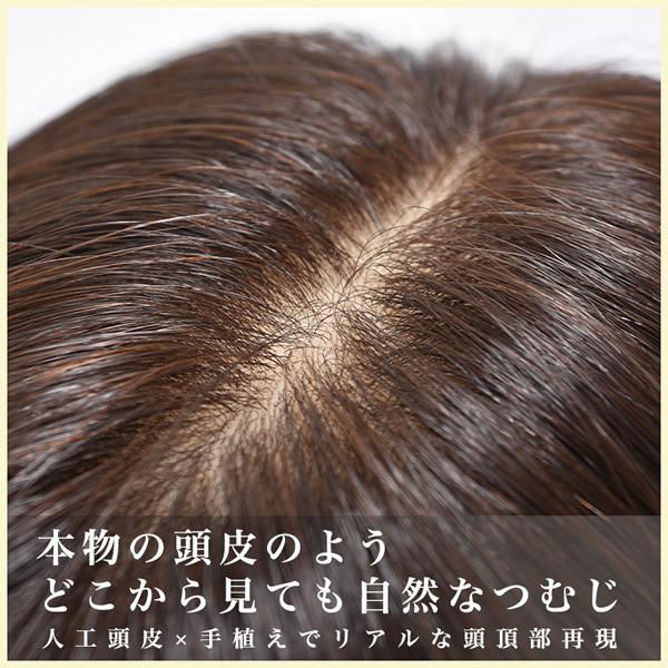 アクアドール 総手植え人毛100%ヘアピース リアルスキン ロングタイプ ahp017 (送料無料) トップピース トップカバー ウイッグ 白髪かくし ボリュームアップの画像