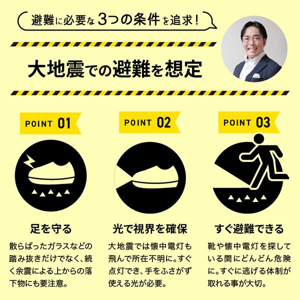 SONAENO 防災ライトルームシューズ (送料無料) 防災シューズ 防災靴 LEDライト付き ルームシューズ 履くと光る 安全靴 防災サンダル 防災アドバイザー 災害対策 | PROIDEA | 01