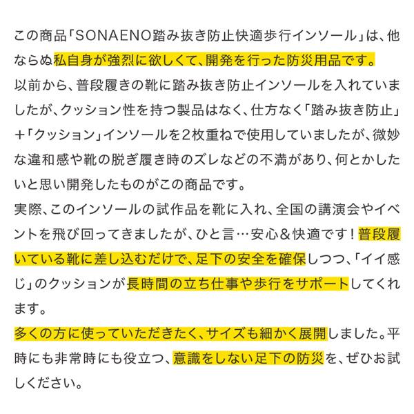 SONAENO 踏み抜き防止快適歩行インソール (送料無料) 防災グッズ ソナエノ 防災 震災 災害 防災シューズ ガラス 釘 けが予防 安全靴 災害対策グッズ 備え 避難所 | PROIDEA | 02