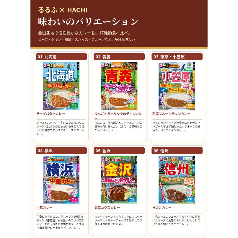 るるぶ×HACHI ご当地カレー 20食セット ハチ食品 レトルトカレー 食べ比べ 詰め合わせ 北海道 名古屋 大阪 京都 沖縄 ハワイ (送料無料) | ハチ食品 | 01