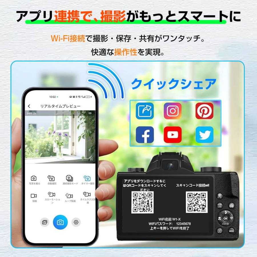 デジカメ デジタルカメラ 4K 高画質 7500万画素 20倍ズーム オート