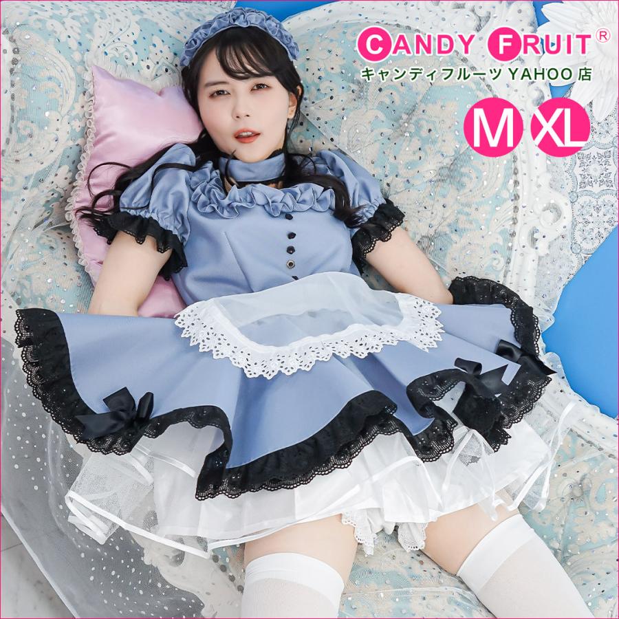 キャンディフルーツ ベルフィーユメイド服（ブルーグレー） レディース 半袖 グレー M,XLサイズ :2052:メイド服のキャンディフルーツ