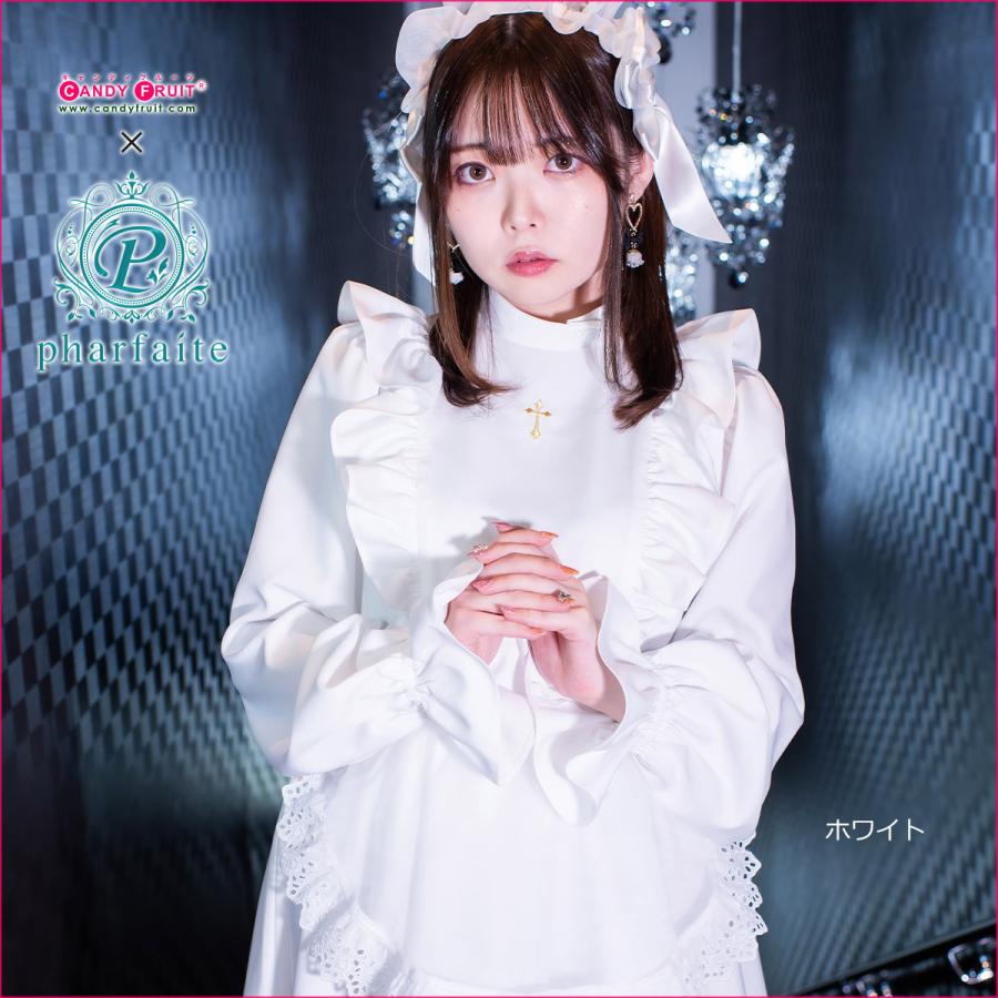 クローチェメイド服（ブラック/ホワイト） レディース 長袖 ゴシック ゴスロリ シスター 黒 白 Mサイズ｜candyfruit-maid｜08