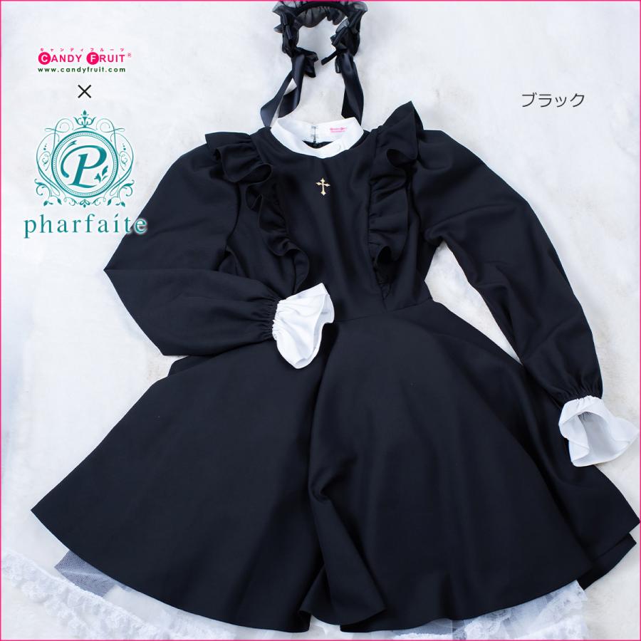 クローチェメイド服（ブラック/ホワイト） レディース 長袖 ゴシック ゴスロリ シスター 黒 白 Mサイズ 